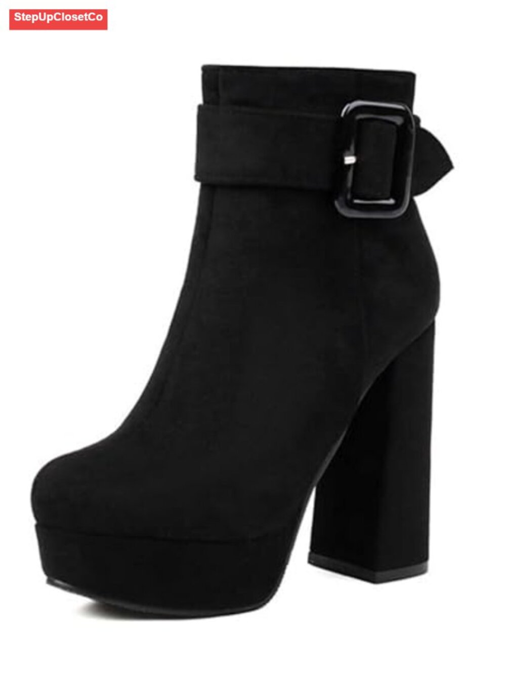 Women's Platform Ankle Booties Chunky Block Heel Suede Side Zip Buckle